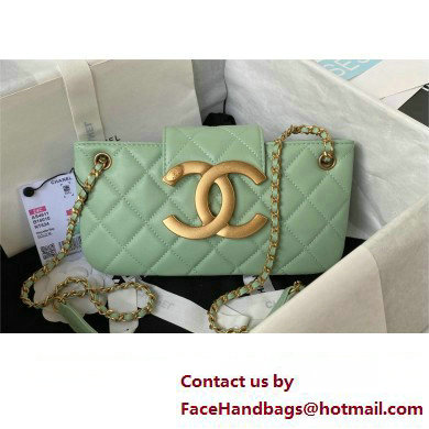 Chanel Lambskin & Gold-Tone Metal Baguette Bag AS4611 mint green 2024 - Click Image to Close